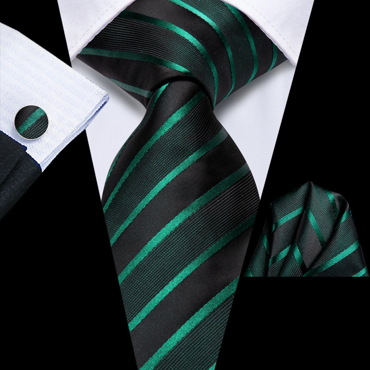 black green lines design necktie set