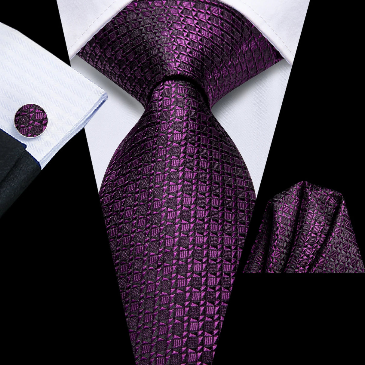 purple geometric design necktie set