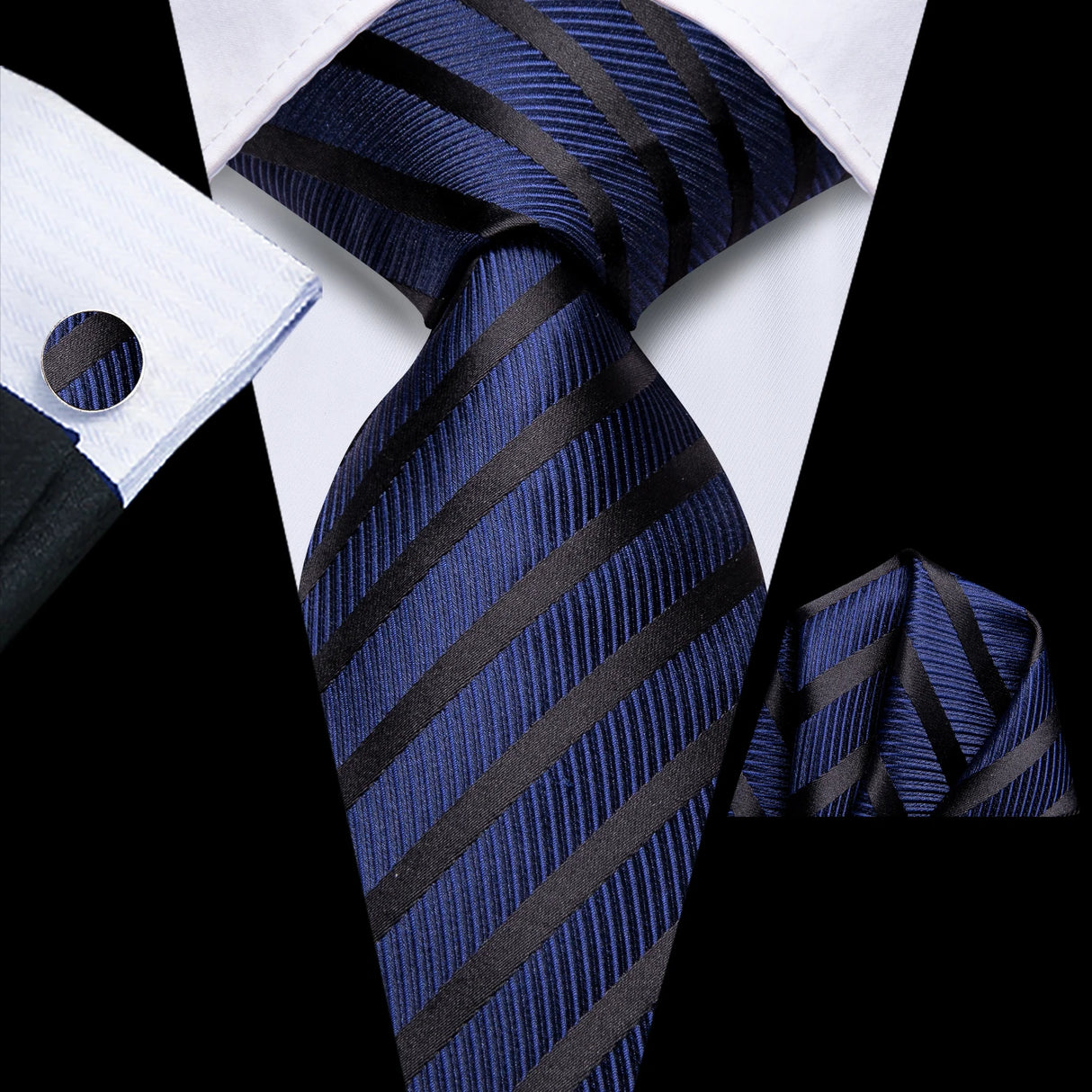 blue black line design necktie set