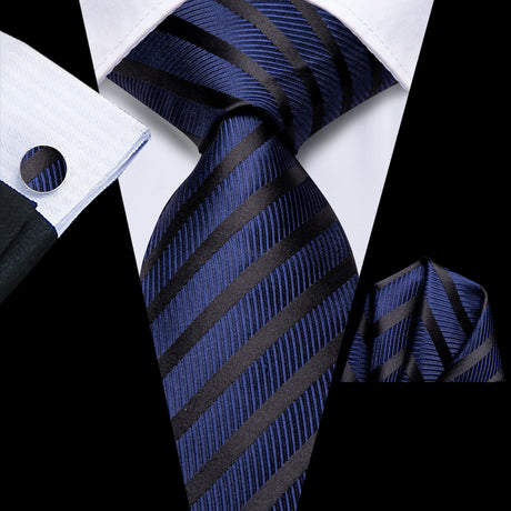 blue black line design necktie set