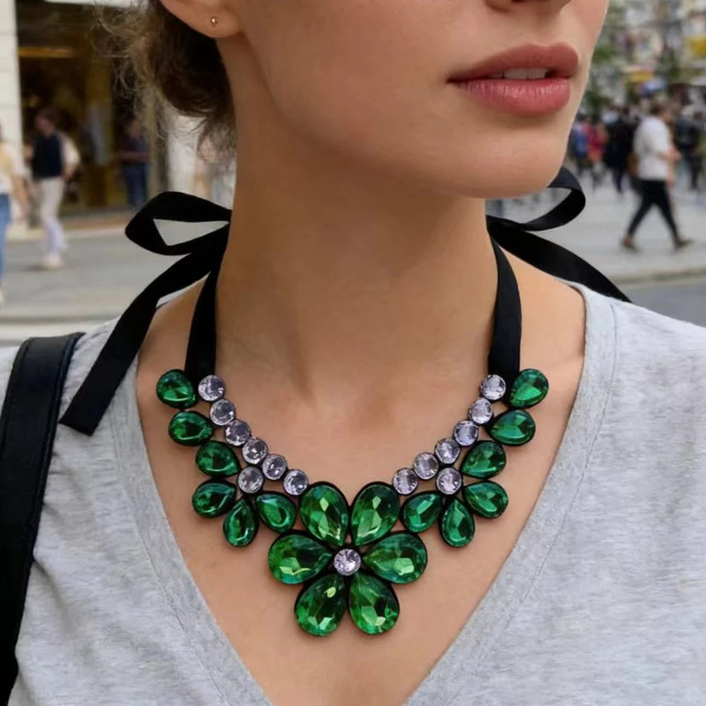 Elegant Transparent Resin Multicolored Flowers Necklace