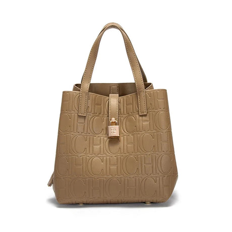 Beige Embossed Handheld Bun Shopping Bag