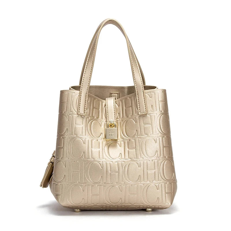 Beige Embossed Handheld Bun Shopping Bag