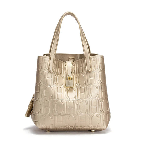 Beige Embossed Handheld Bun Shopping Bag