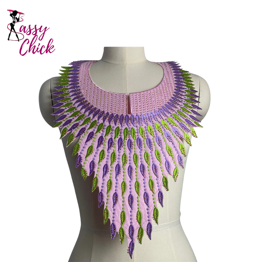 Embroidered Rhinestone Colorful Necklace Sassy Chick Logo