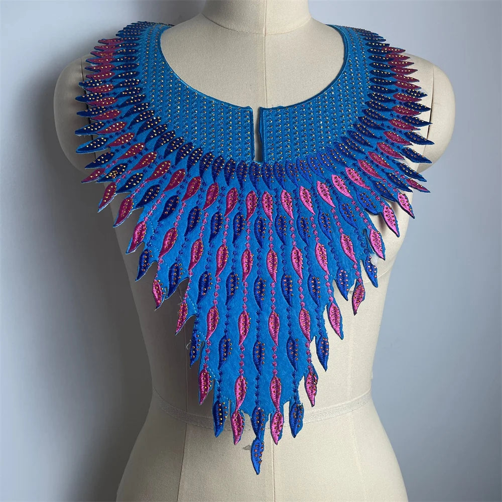 Blue Embroidered Rhinestone Colorful Necklace