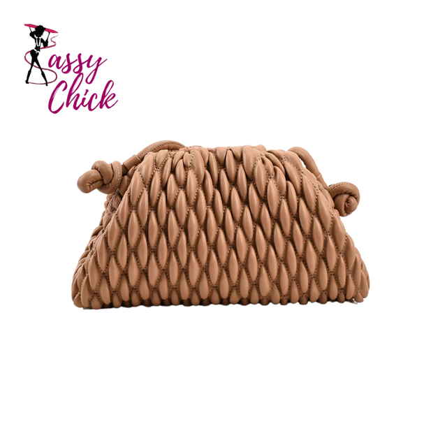 brown handbag with sassy chick logo