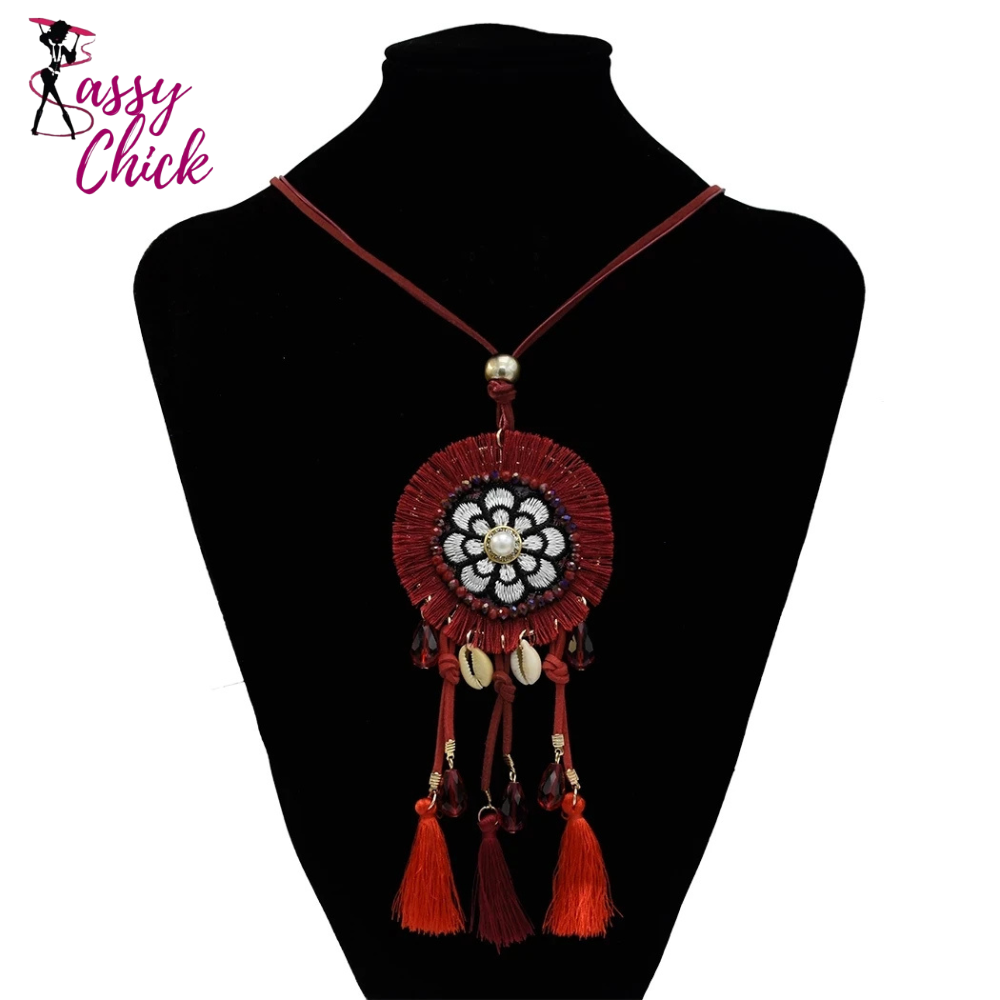 Ethnic Bohemian Gypsy Thread Long Tassel Necklaces Sassy Chick Logo