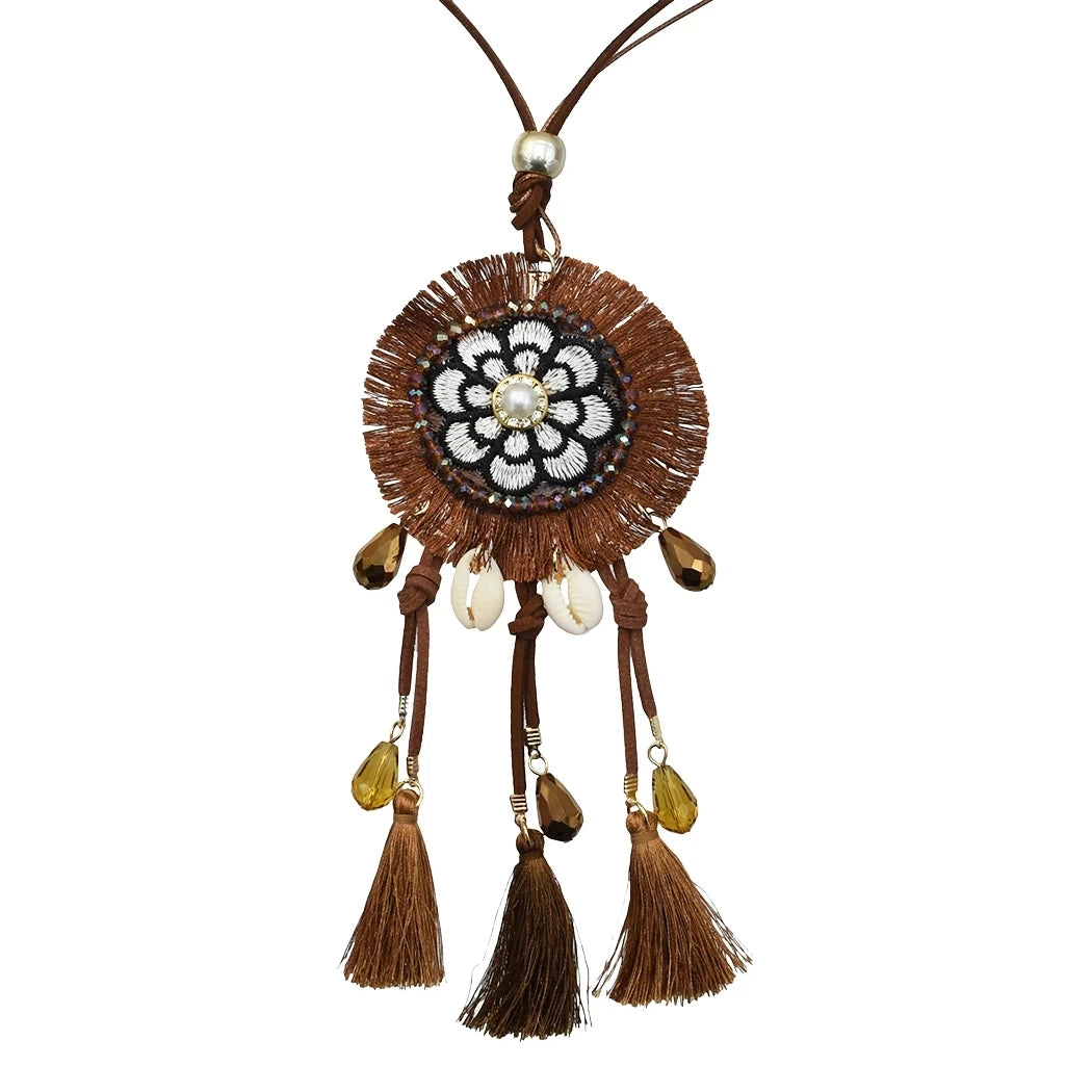 Brown Ethnic Bohemian Gypsy Thread Long Tassel Necklaces