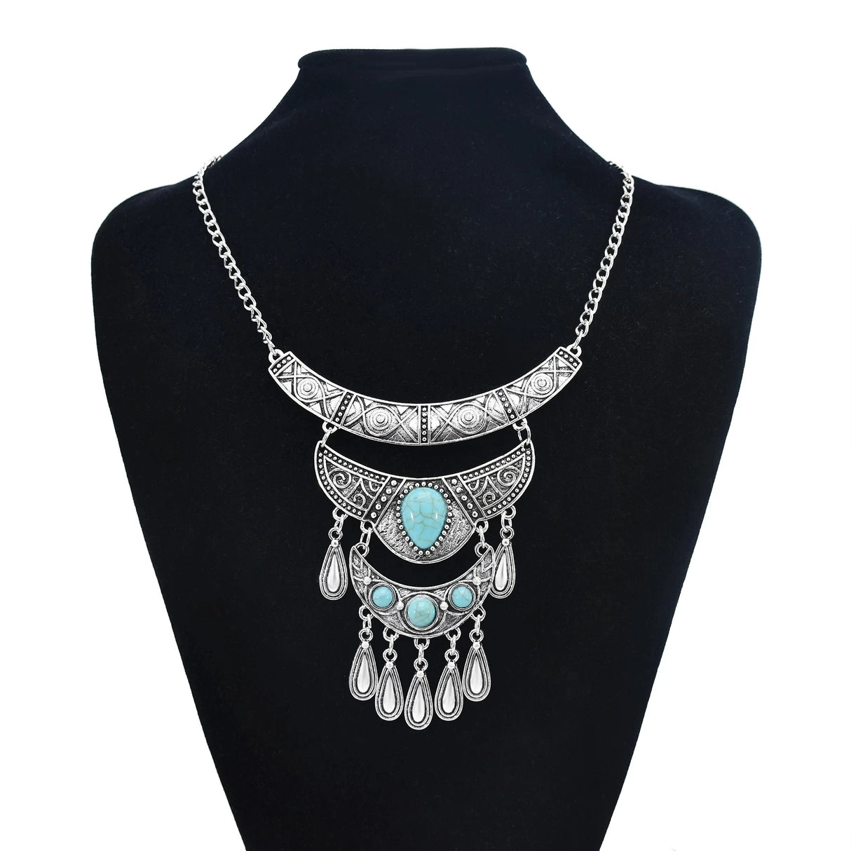 Silver Ethnic Bohemian Gypsy Thread Long Tassel Necklaces