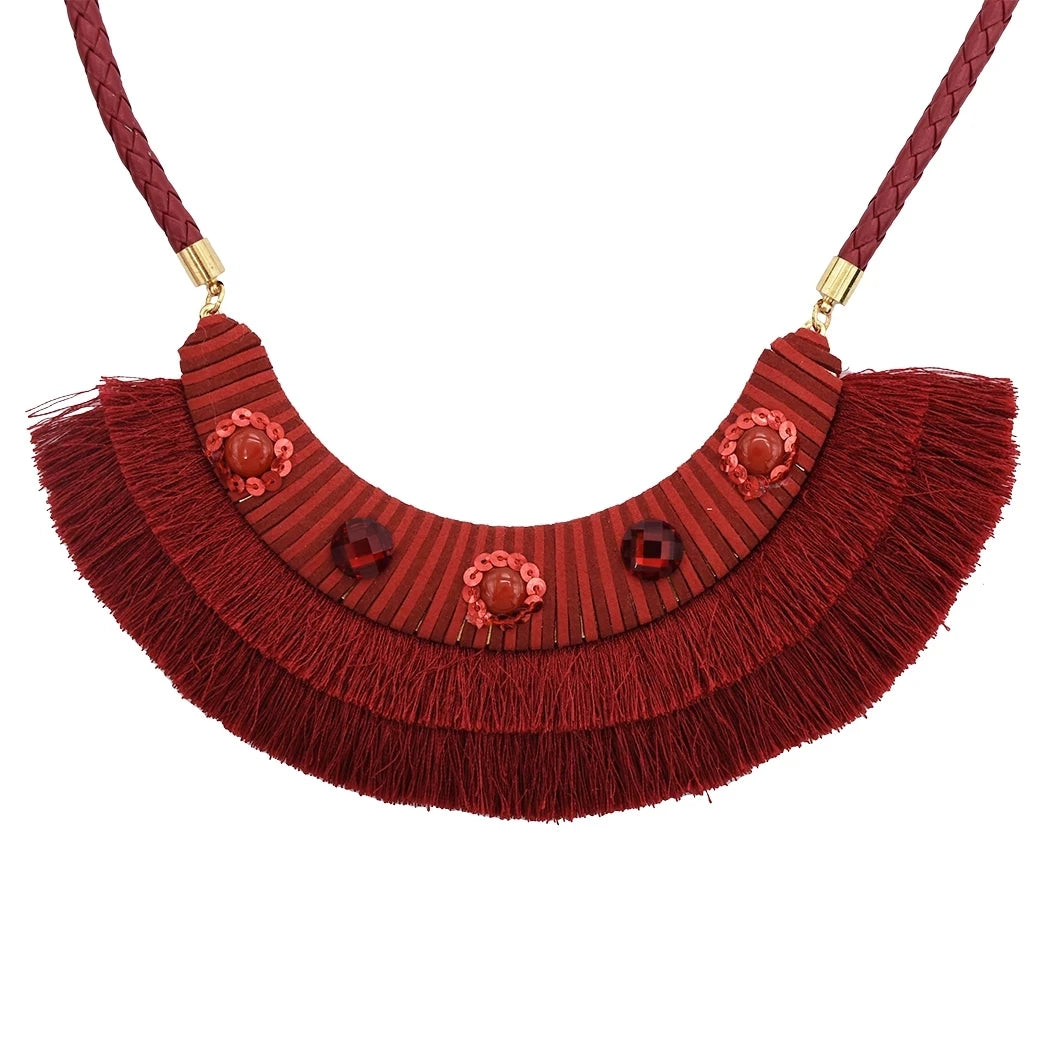 Red Ethnic Bohemian Gypsy Thread Long Tassel Necklaces