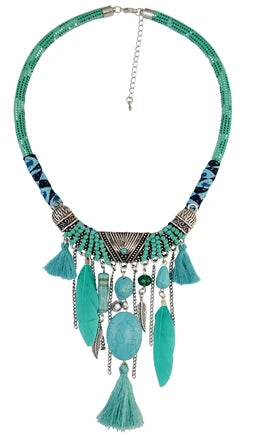 Blue Ethnic Bohemian Gypsy Thread Long Tassel Necklaces