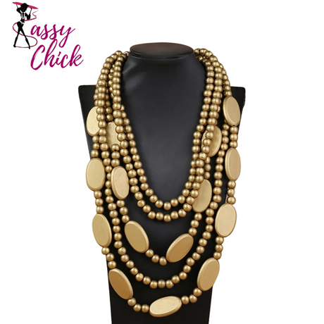 Ethnic Necklace Multi Layer Beads Wood  Necklace Sassy Chick Logo