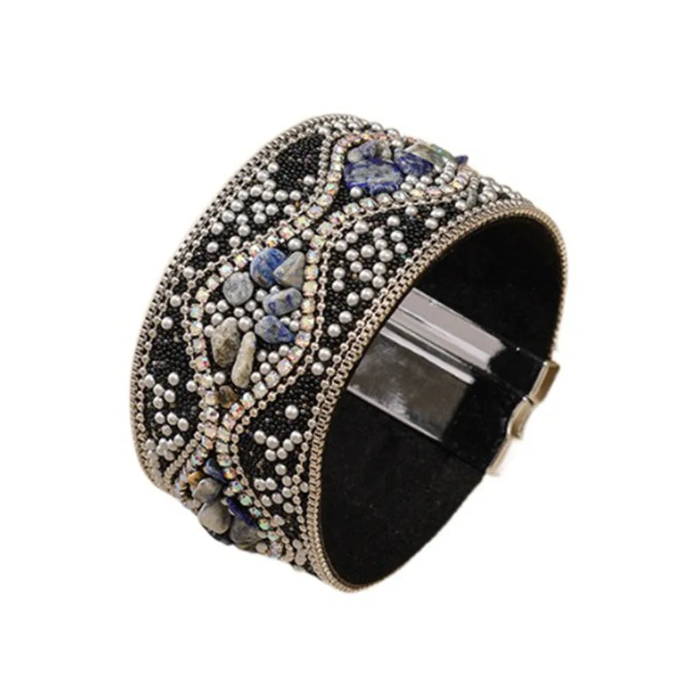 Black Ethnic Style Bohemian Rhinestone Acrylic Beads Bracelet
