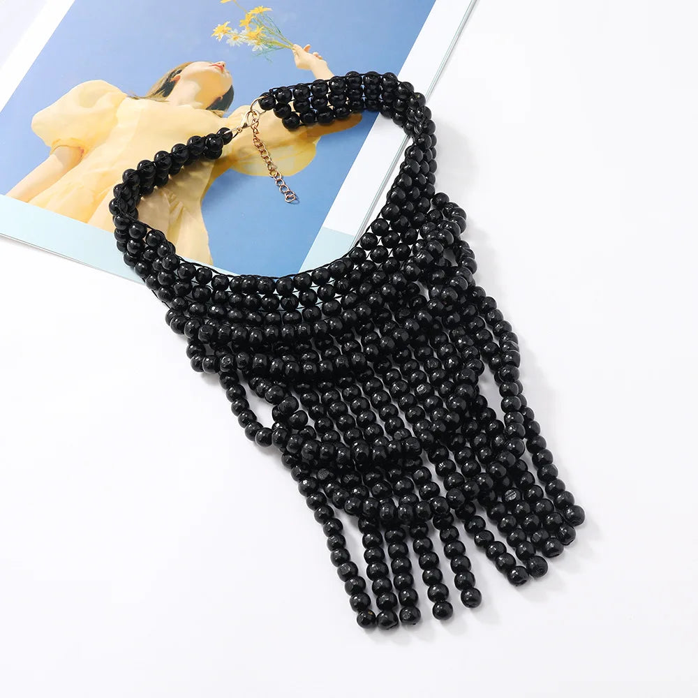 Black Ethnic Style Bohemian Wood Bead Beaded Necklace