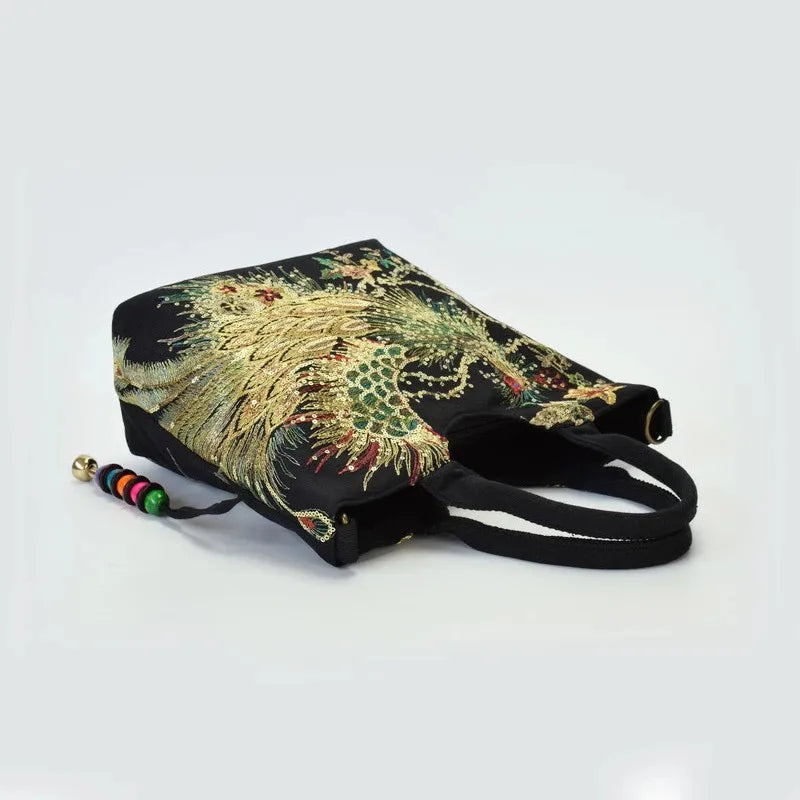 peacock embroidery handbag
