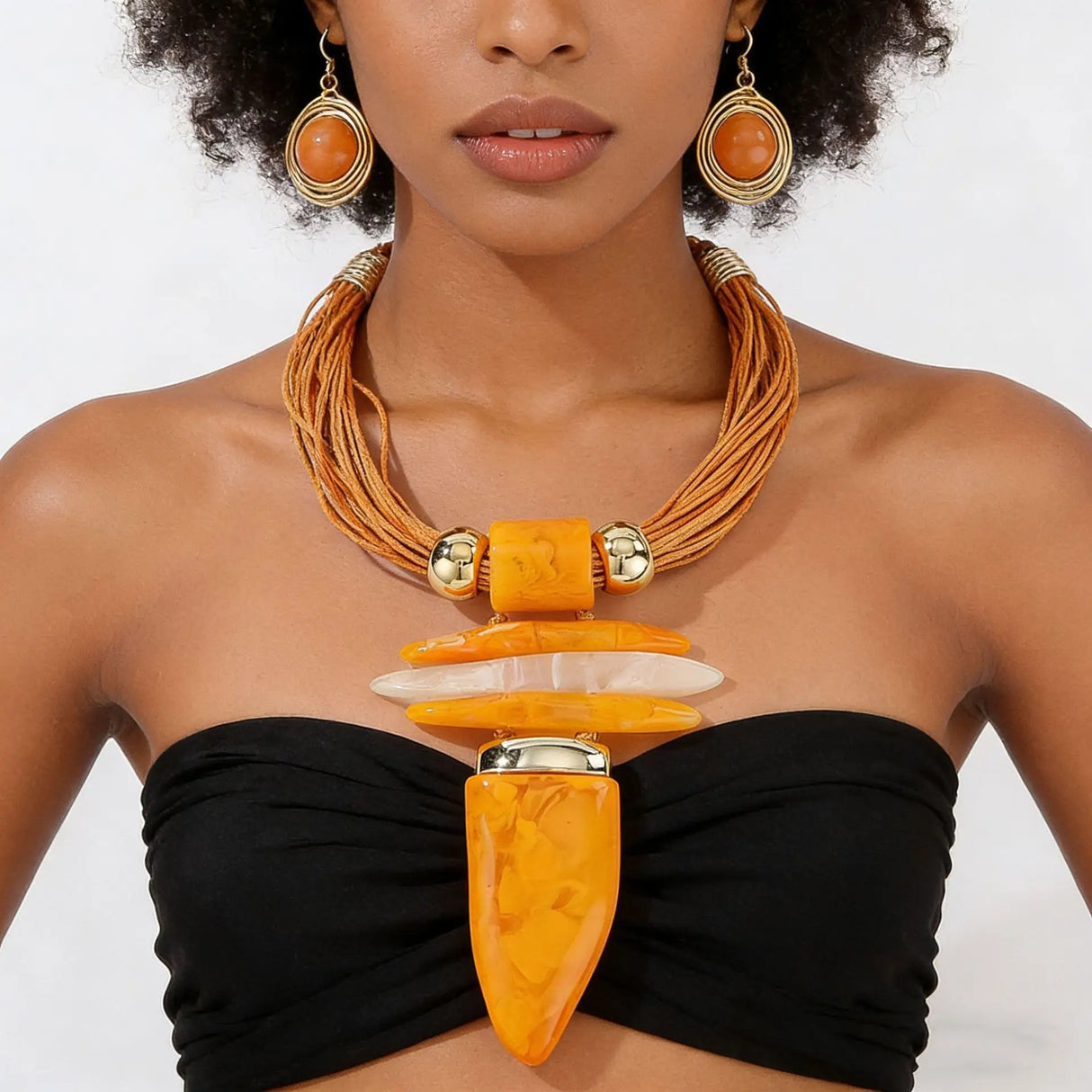 Exaggerated Resin Horn Pendant Bohemian Ethnic Jewelry