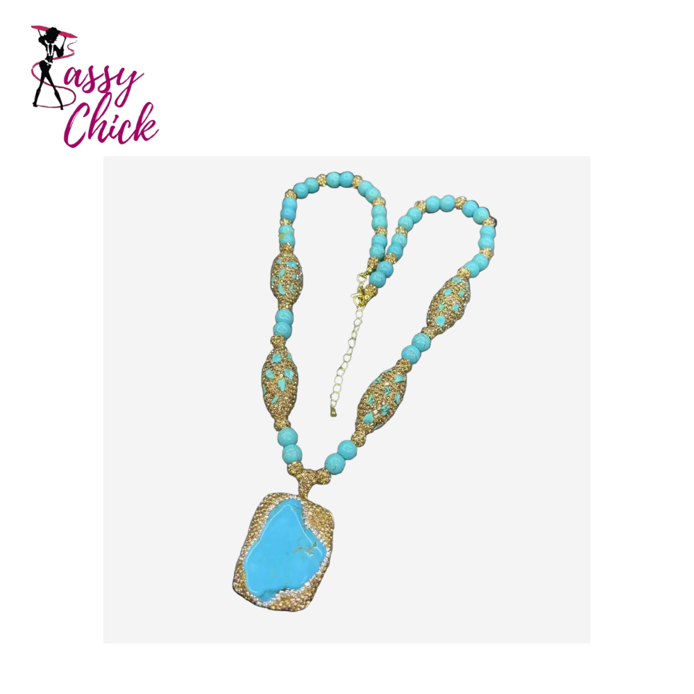 Exaggerated Square Turquoise Natural Stone Jewelry Sassy Chick Logo