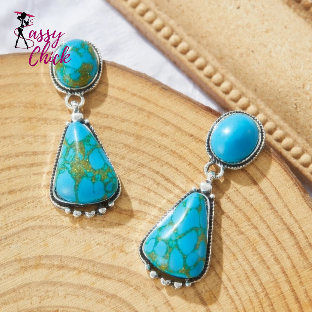 Exquisite Inlaid Imitation Turquoise Geometric Jewelry