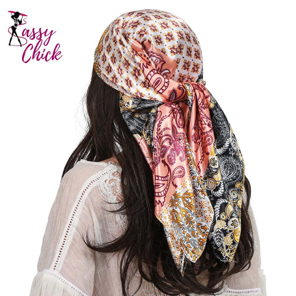 Fashion Beach Square Silk Scarves Shawls Sassy Chick Logo