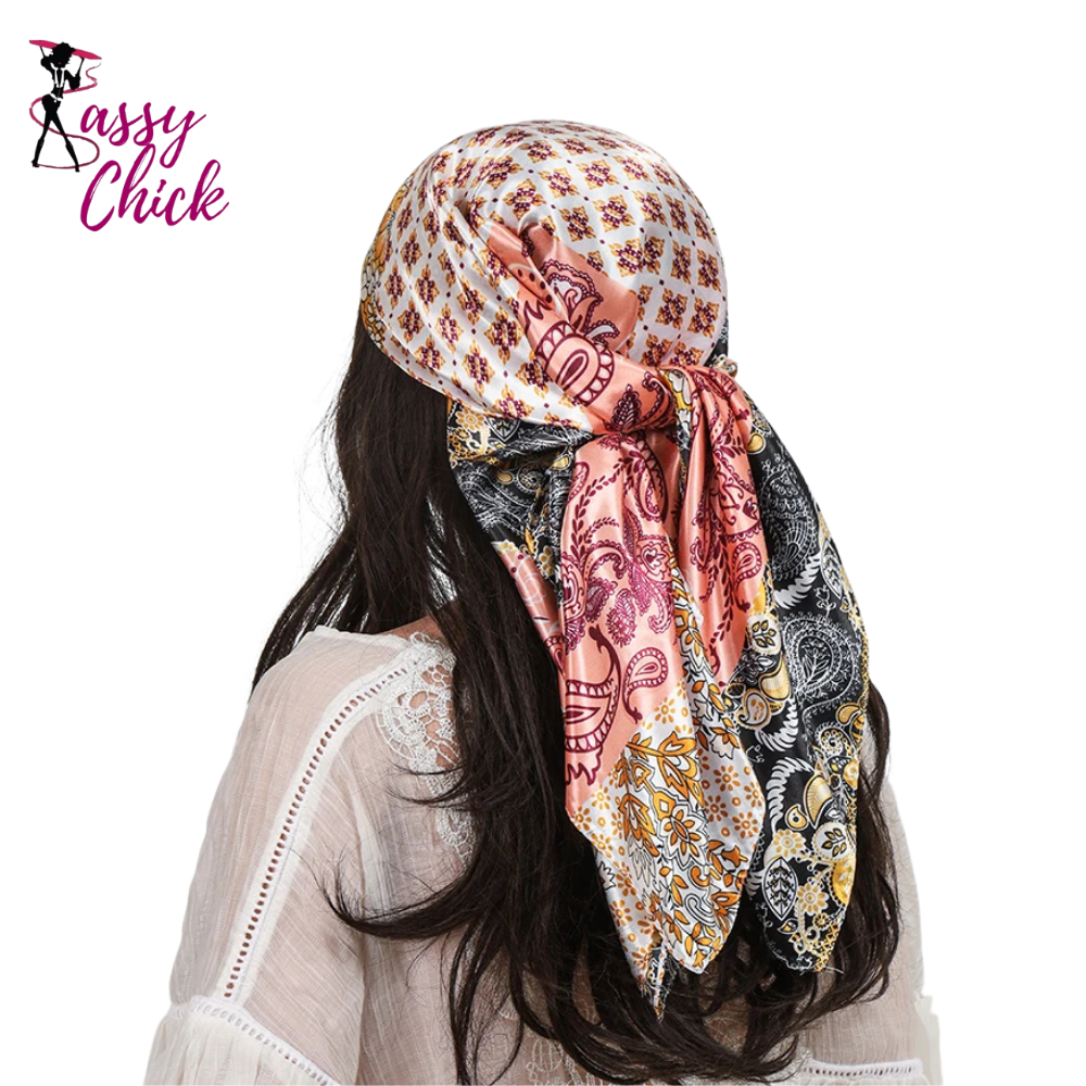 Fashion Beach Square Silk Scarves Shawls Sassy Chick Logo