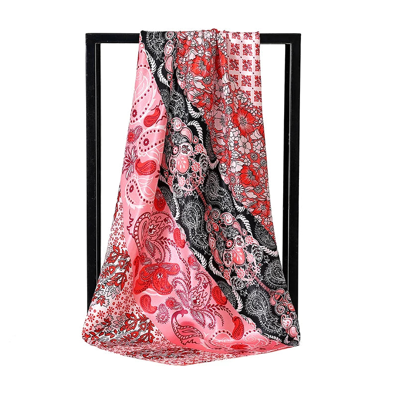 Red Black Fashion Beach Square Silk Scarves Shawls