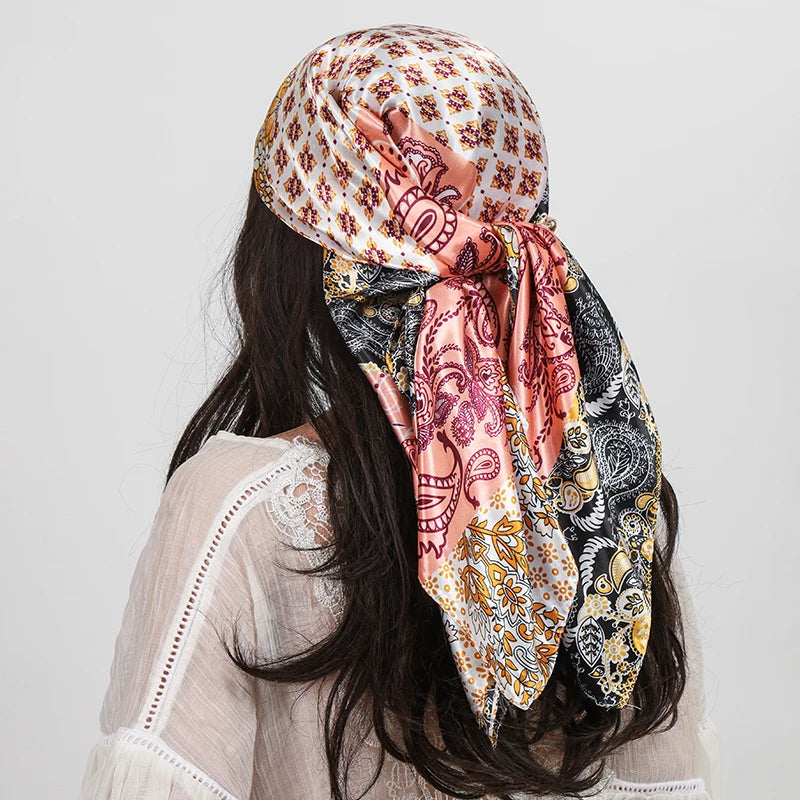 Orange Black Fashion Beach Square Silk Scarves Shawls