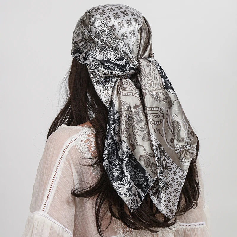 Gray Fashion Beach Square Silk Scarves Shawls