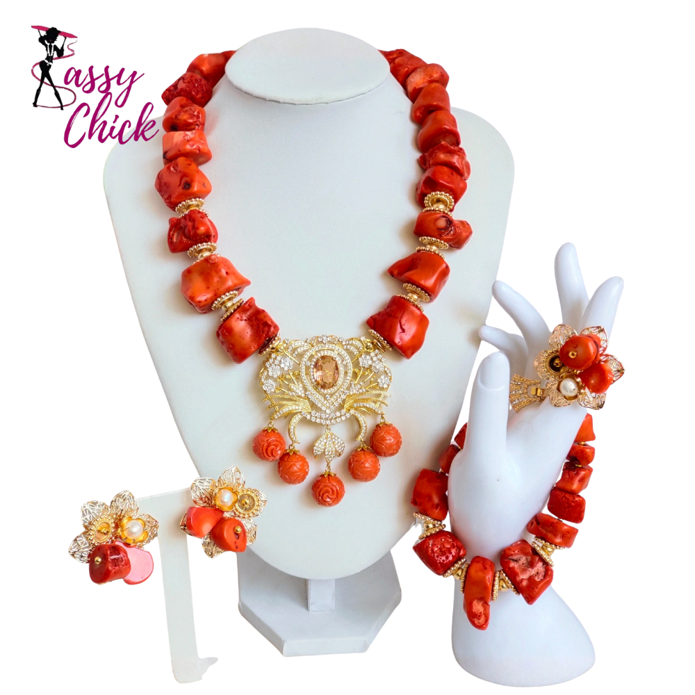 Fashion Beads African Coral Jewelry Set Sassy Chick Logo