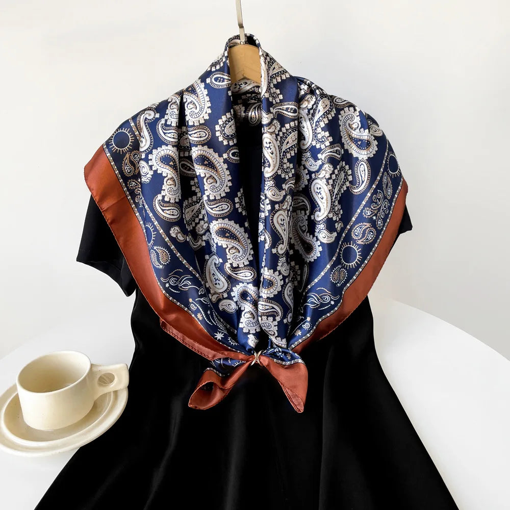 Blue Fashion Bohemian Pattern Square 90*90cm Silk Scarf Bandanna
