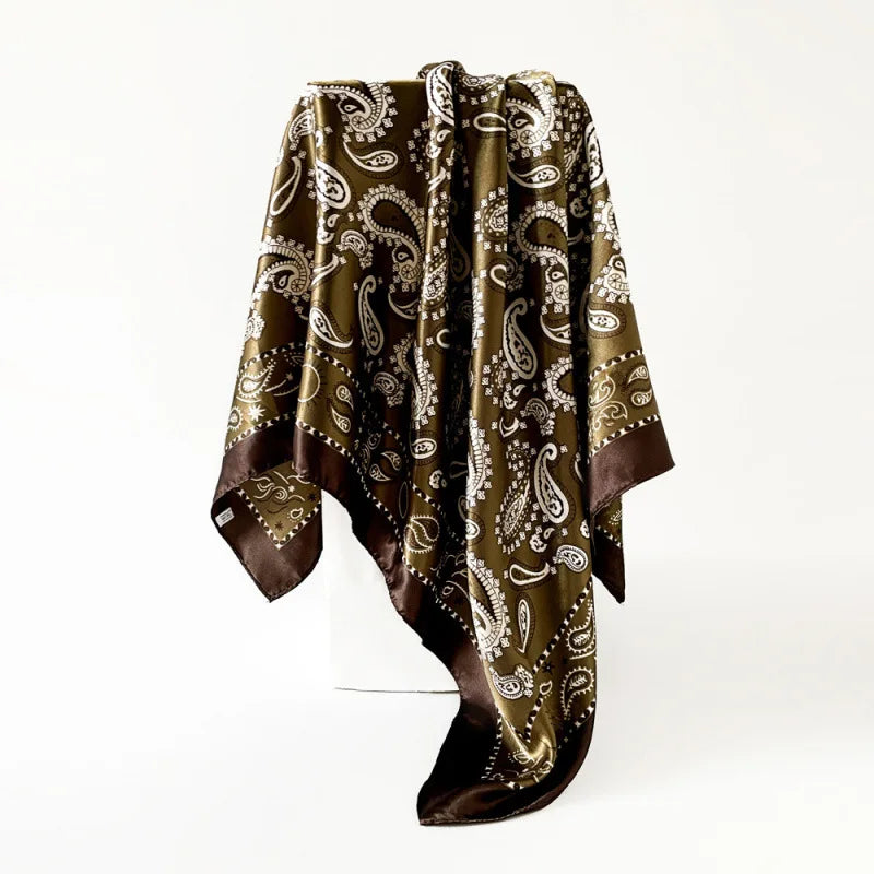 Brown Fashion Bohemian Pattern Square 90*90cm Silk Scarf Bandanna