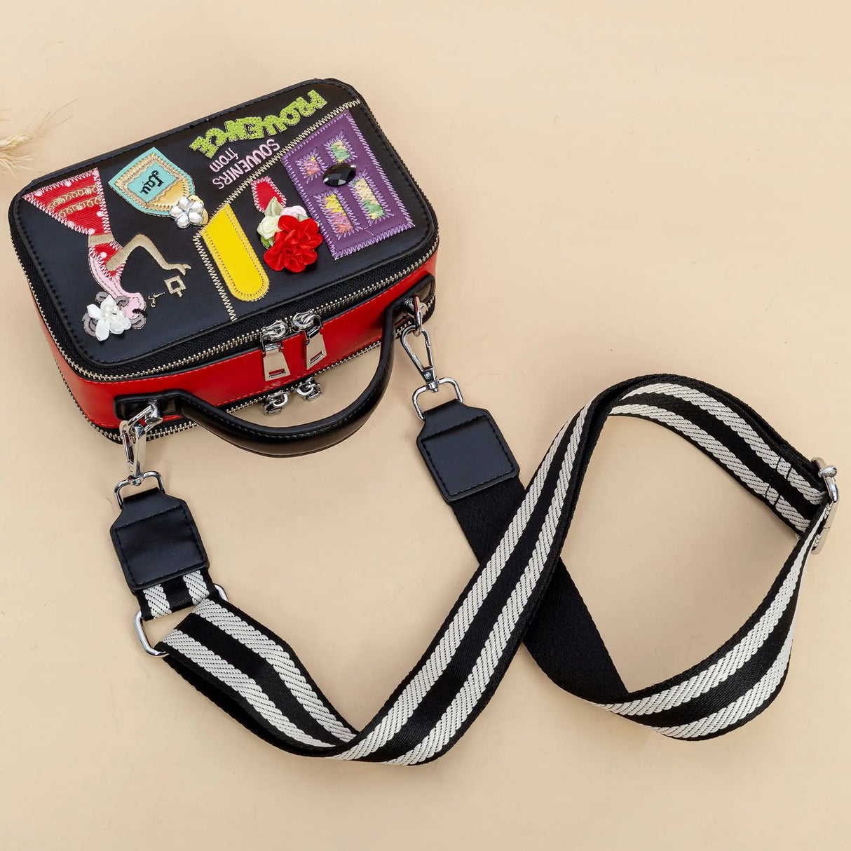 Black Fashion Cartoon Pattern Box Design Shoulder Bag