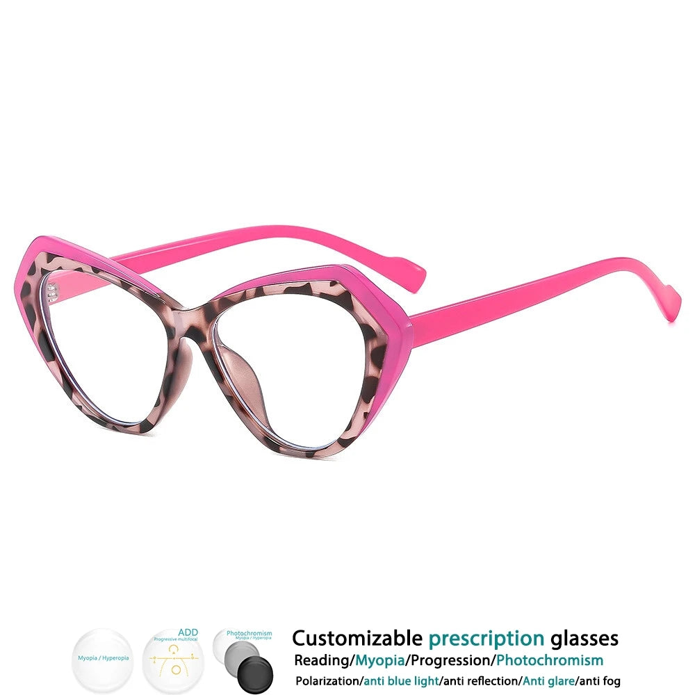 Pink Fashion Color-blocked TR90 Resin Reading Glasses