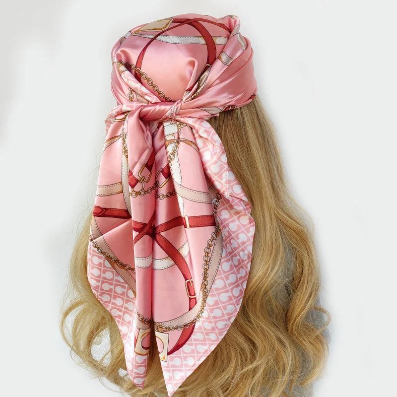Pink Fashion Designer Foulard Silk Scarves Luxury Hijab Bandana