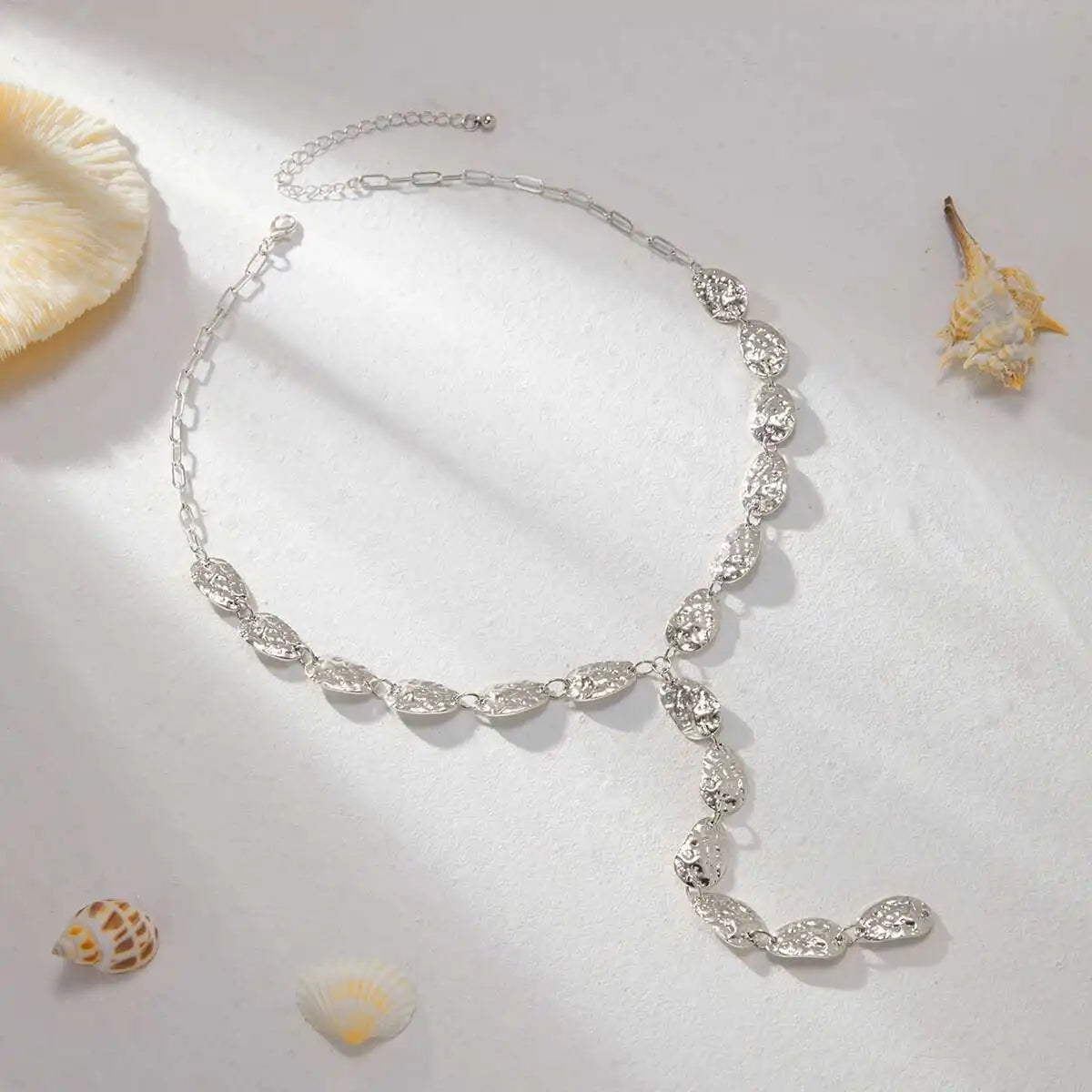 Silver Fashion Irregular Baroque Y-shaped Geometric Necklace