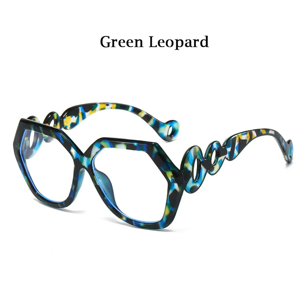 Green Leopard Fashion Large Size Frame Women Anti-blue Light Eyewear