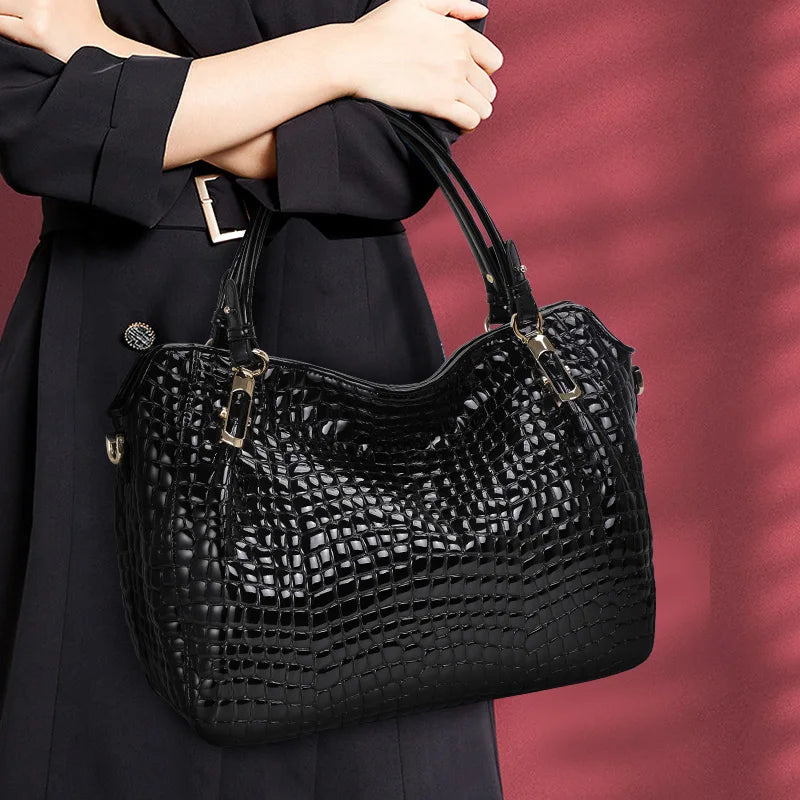 Model using Fashion Light Cowhide Black Handbag