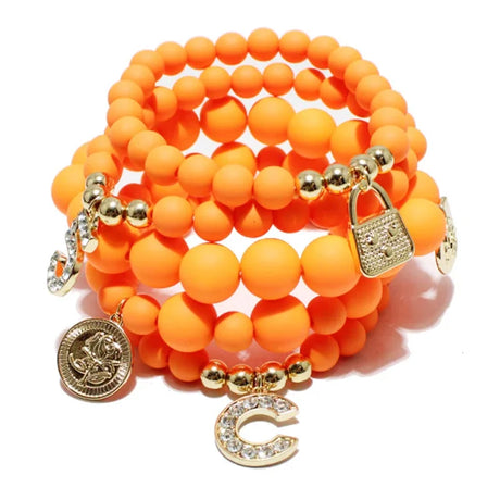 Orange Fashion Natural Stone Stretch Beaded Bracelet