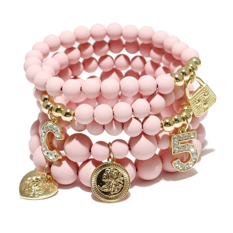 pink Fashion Natural Stone Stretch Beaded Bracelet