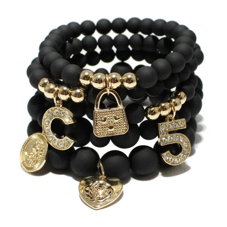 Black Fashion Natural Stone Stretch Beaded Bracelet
