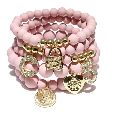 matte pink Fashion Natural Stone Stretch Beaded Bracelet