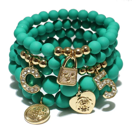 matte green Fashion Natural Stone Stretch Beaded Bracelet