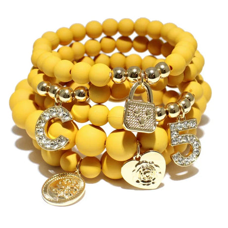 matte yellow Fashion Natural Stone Stretch Beaded Bracelet