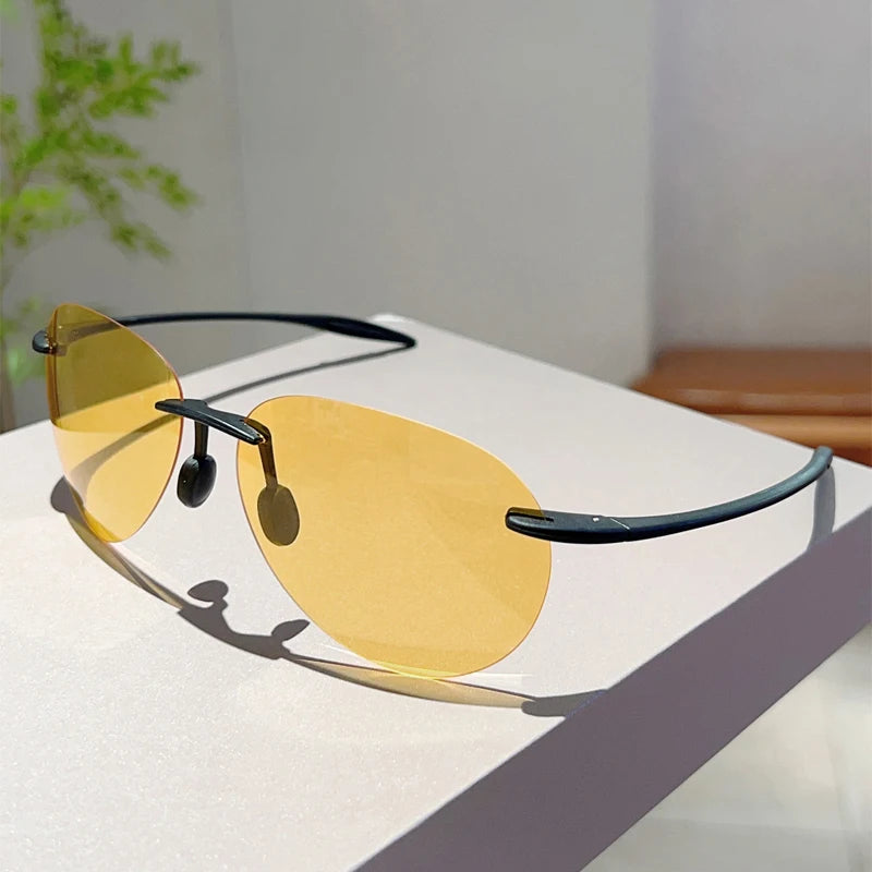 Gold Fashion Polarized Mirror Rimless Pilot Sunglasses