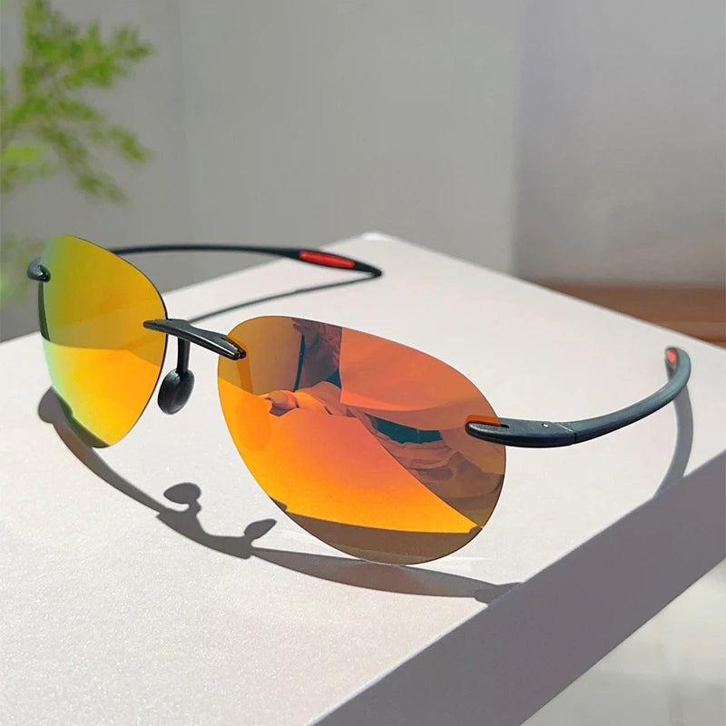 Orange Fashion Polarized Mirror Rimless Pilot Sunglasses