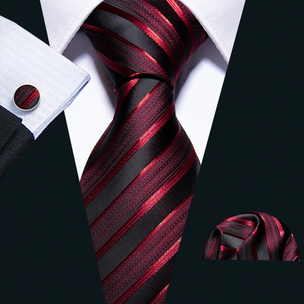 Fashion Red Woven Hanky Cufflinks Ties Set