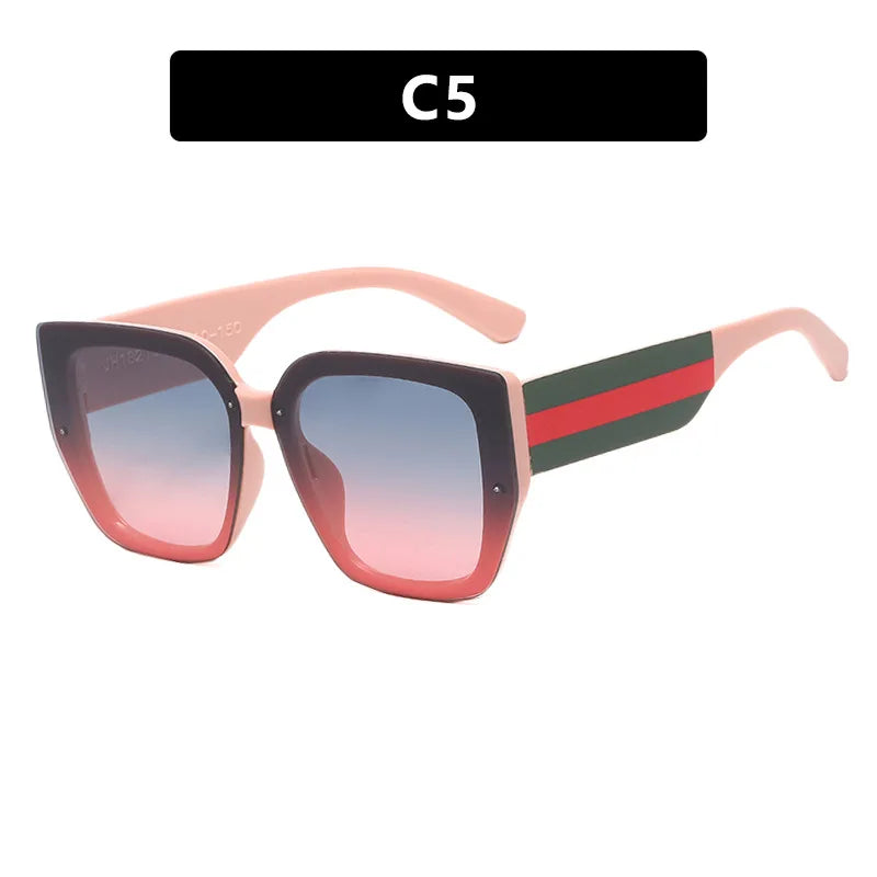 pink green Fashion Retro Polygonal Splicing Color Sunglasses