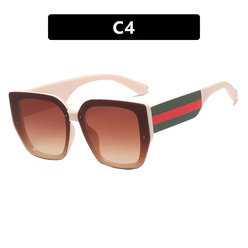 beige Fashion Retro Polygonal Splicing Color Sunglasses