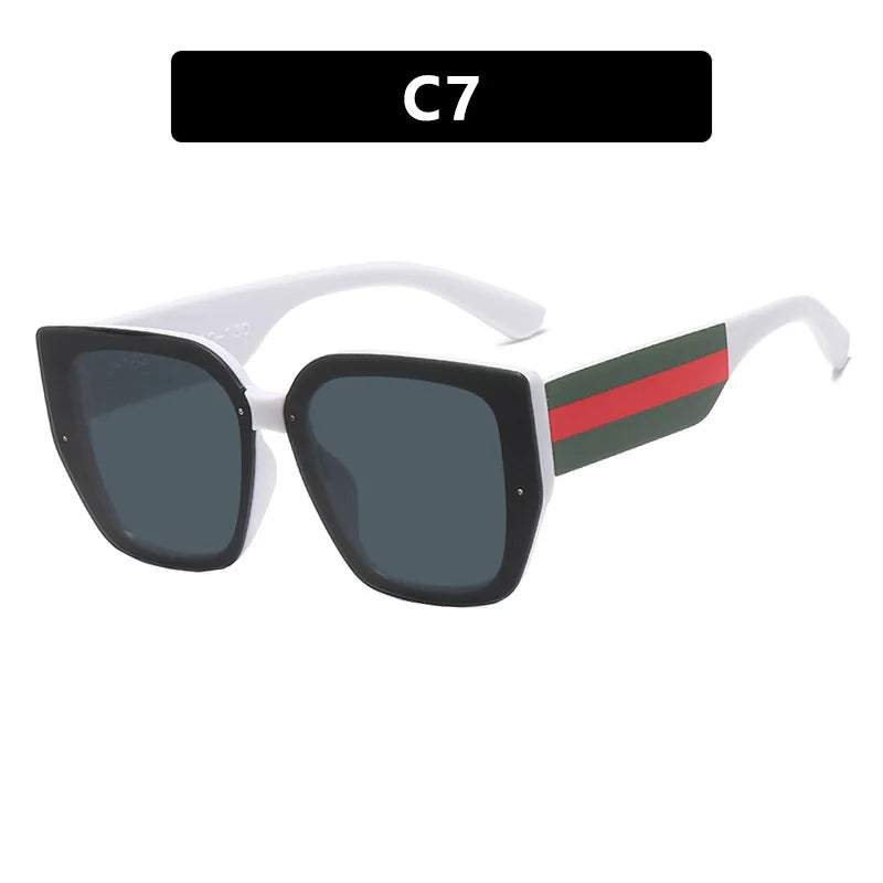 white Fashion Retro Polygonal Splicing Color Sunglasses