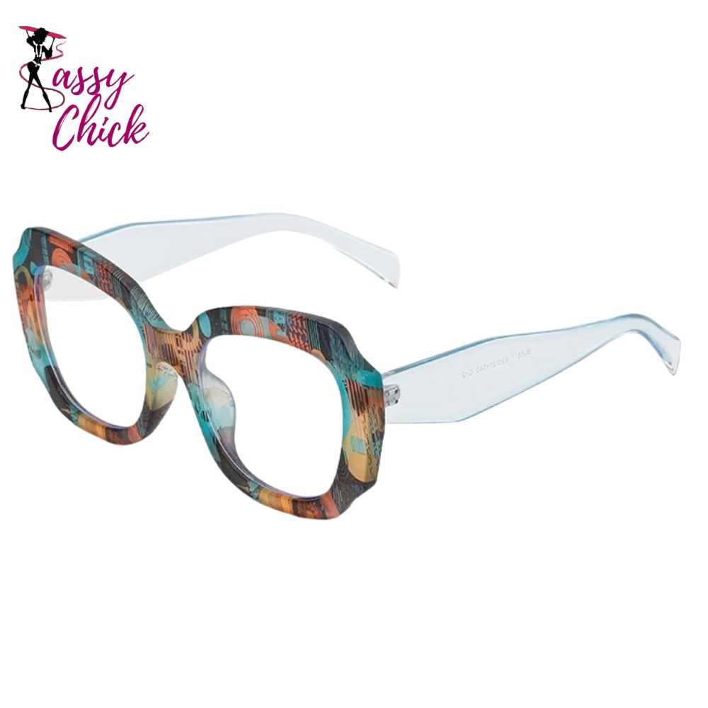 Fashion Square Retro Colorful Women Reading Glasses Sassy Chick Logo